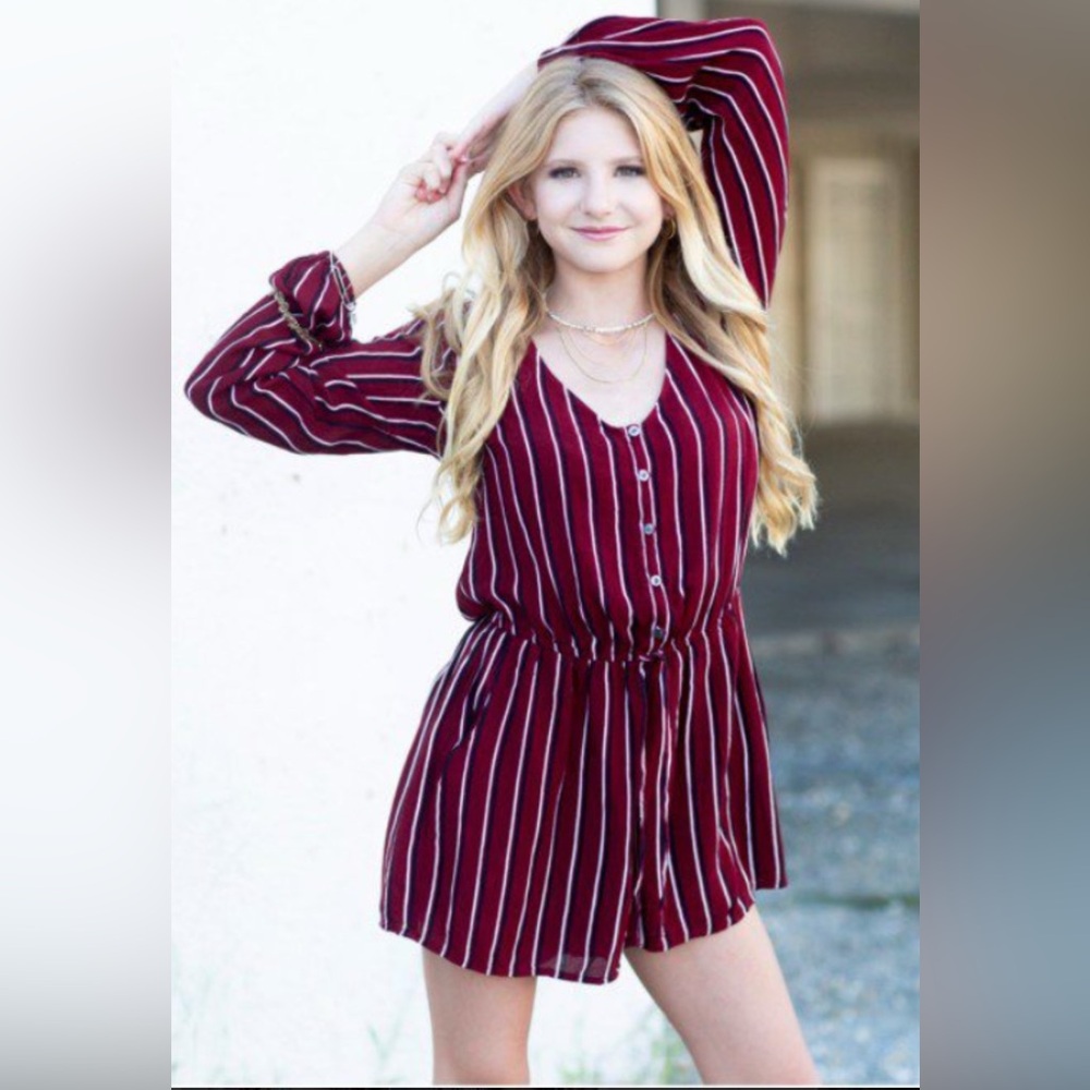 Hollister Red and White Striped Romper